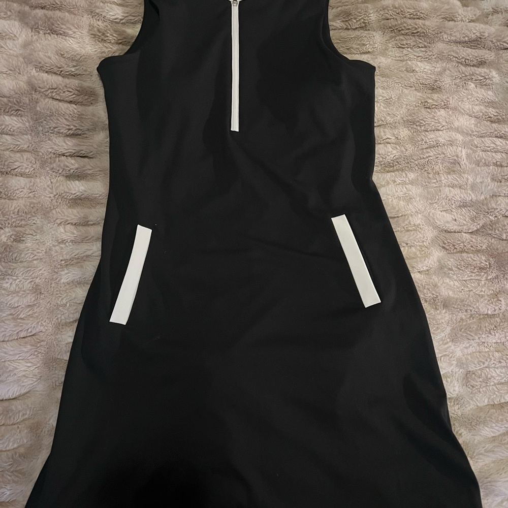 Gold Hinge Black Half-Zip Pocket Dress